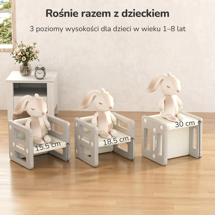 Stolik i dwa krzesełka dla dzieci 5w1 Lumpurini Dafne Duo – zestaw transformer do nauki i zabawy