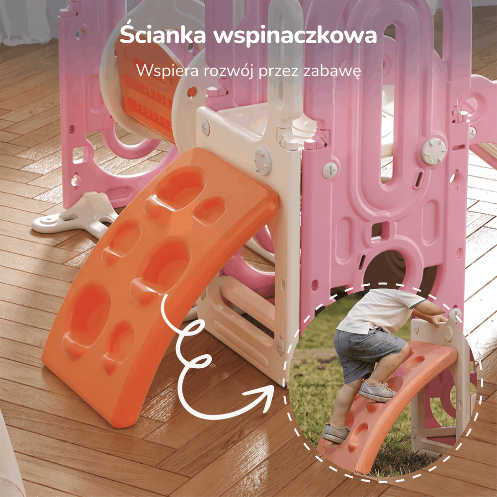 PLAC ZABAW DOMOWY DLA DZIECI 5W1 HUSTAWKA, ZJEŻDŻALNIA, KOSZ, WSPINACZKA