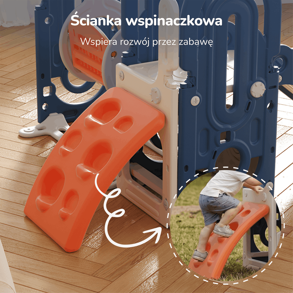 PLAC ZABAW DOMOWY DLA DZIECI 5W1 HUSTAWKA, ZJEŻDŻALNIA, KOSZ, WSPINACZKA