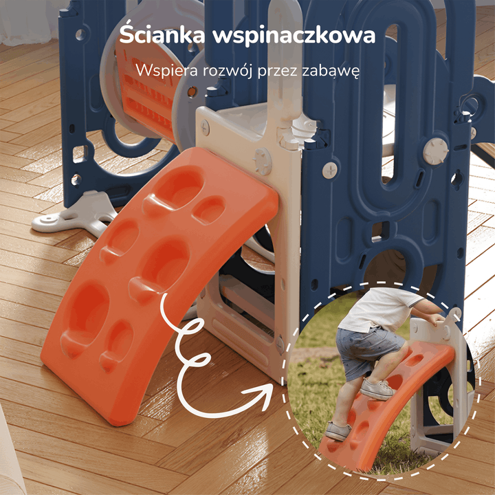 PLAC ZABAW DOMOWY DLA DZIECI 5W1 HUSTAWKA, ZJEŻDŻALNIA, KOSZ, WSPINACZKA