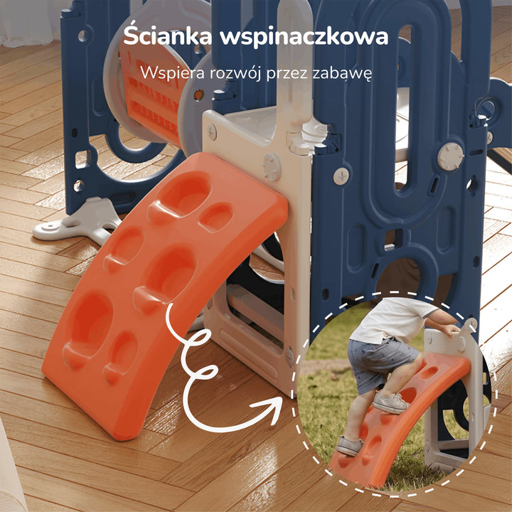 Plac zabaw dla dzieci 5w1 Lumpurini Gabriele niebieski – zjeżdżalnia, huśtawka, kosz i wspinaczka