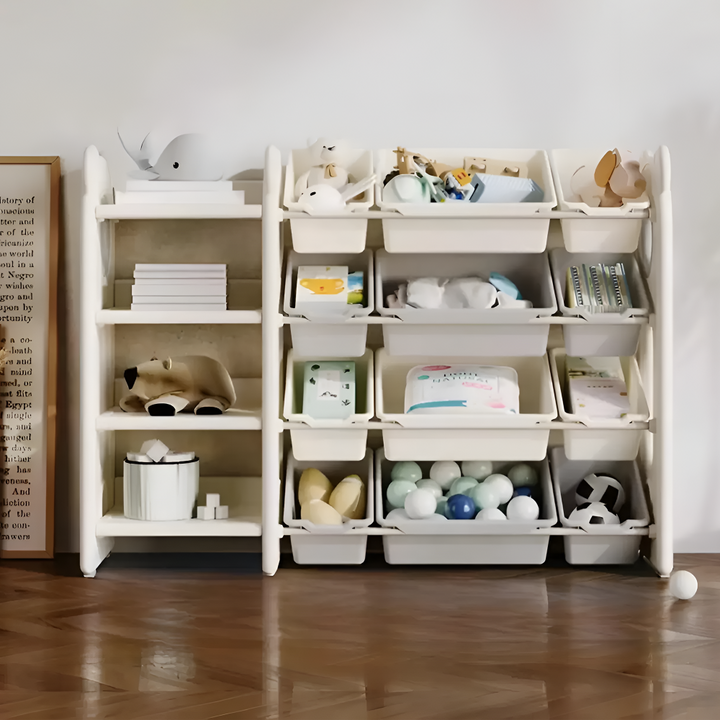 CHILDREN'S STORAGE RACK WITH PLASTIC BINS – LARGE TOY ORGANIZER – KIDS FURNITURE