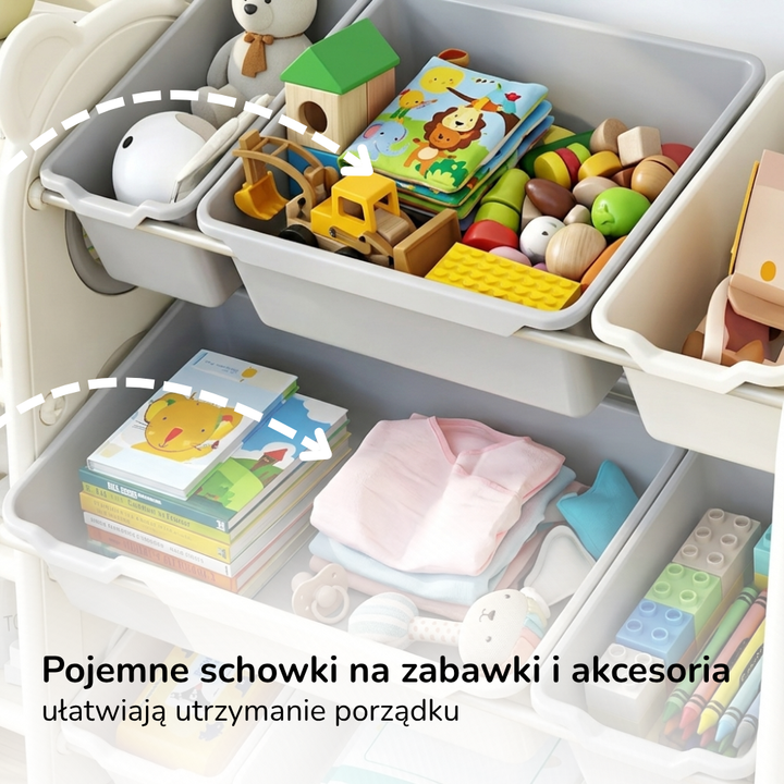 Regał na zabawki i książki Lumpurini Brandano – organizer z 10 pojemnikami i 4 półkami