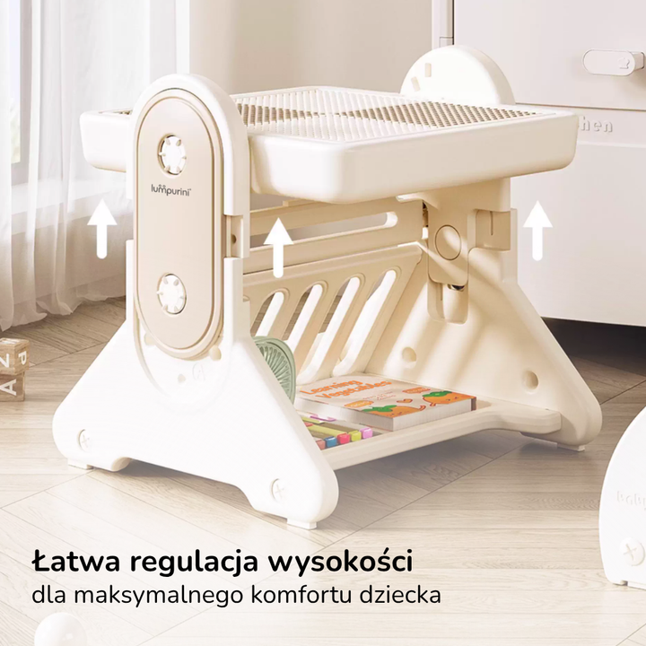 Stolik edukacyjny dla dzieci z krzesełkiem 7w1 Lumpurini Novillio – interaktywny, z tablicą i klockami