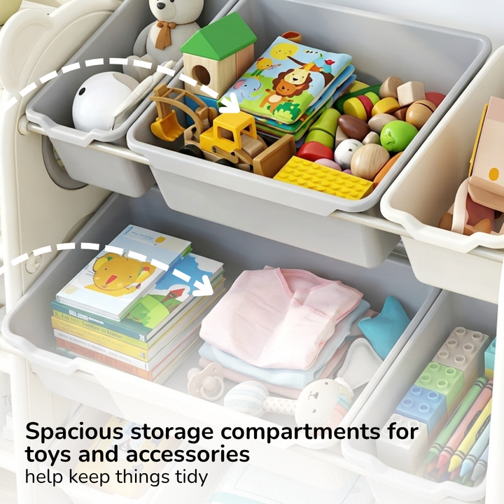 CHILDREN'S STORAGE RACK WITH PLASTIC BINS – LARGE TOY ORGANIZER – KIDS FURNITURE