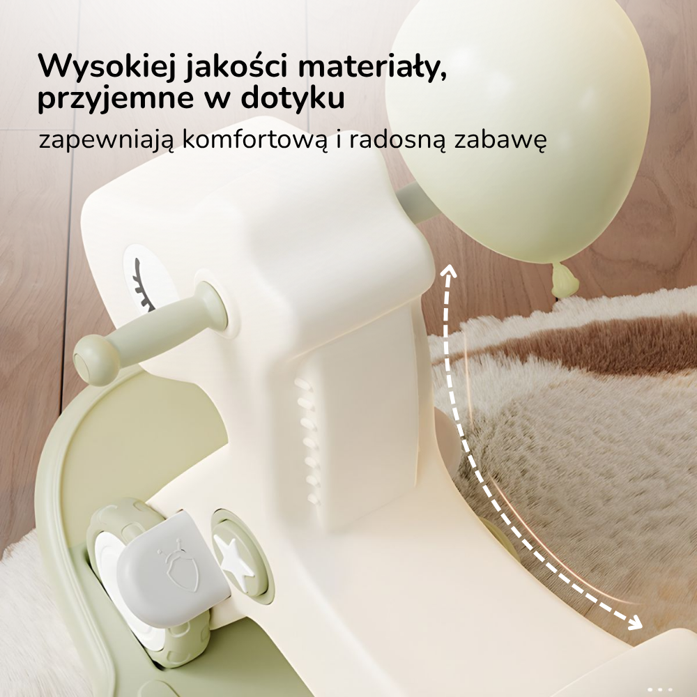 Konik na biegunach 3w1 Lumpurini Stelviono – bujak z kółkami, oparciem, podnóżkami i dźwiękiem