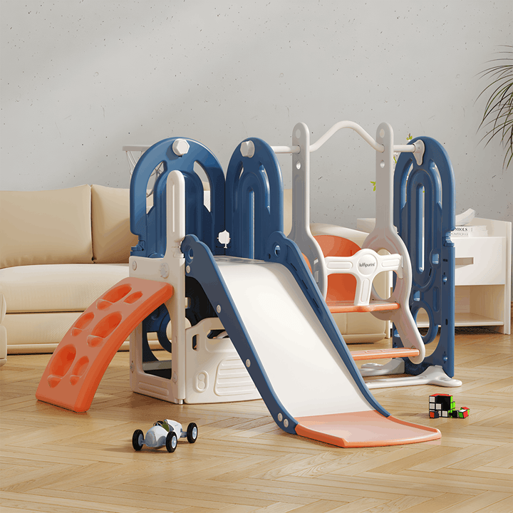 5-IN-1 HOME PLAYGROUND FOR KIDS: SWING, SLIDE, BASKETBALL, CLIMBING