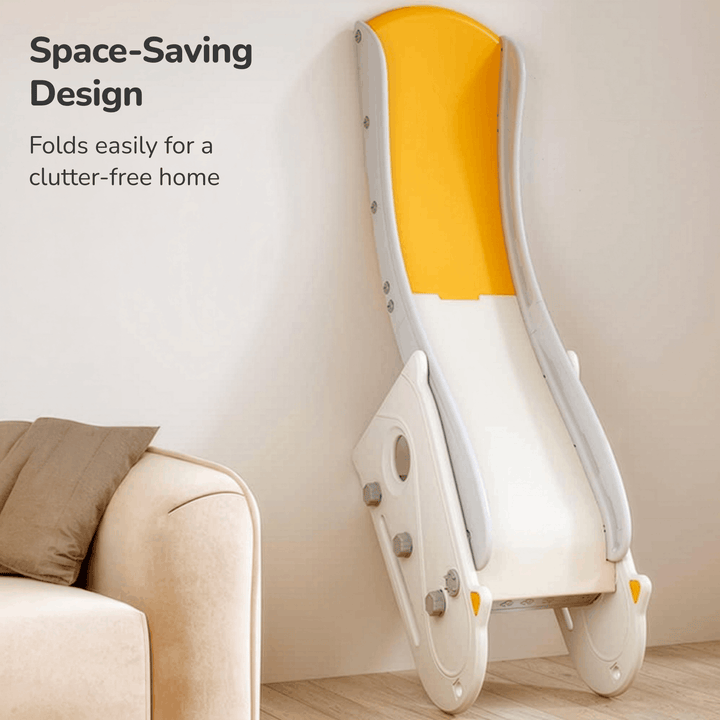 KIDS' SLIDE WITH BASKETBALL HOOP: STURDY, LONG, FOLDABLE PLAY SET