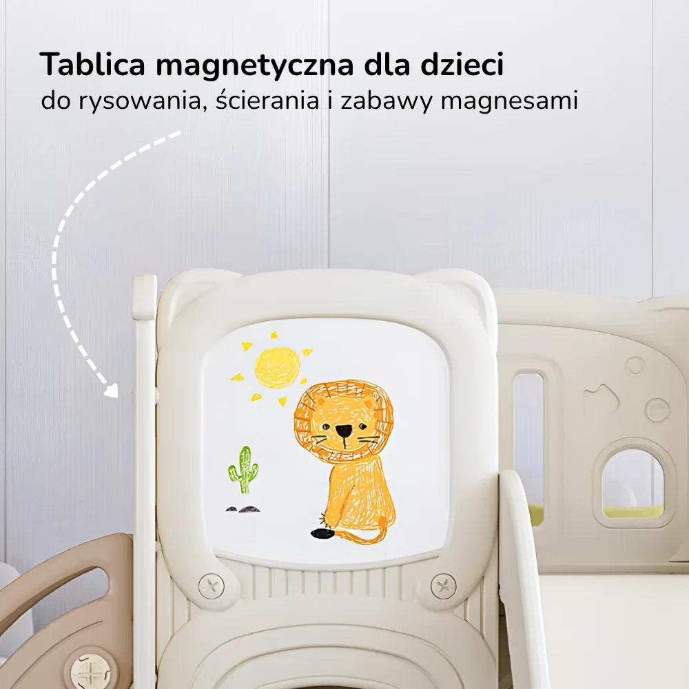 Plac zabaw dla dzieci 4w1 Lumpurini Bartolomea – zjeżdżalnia, huśtawka, tablica i tunel-domek