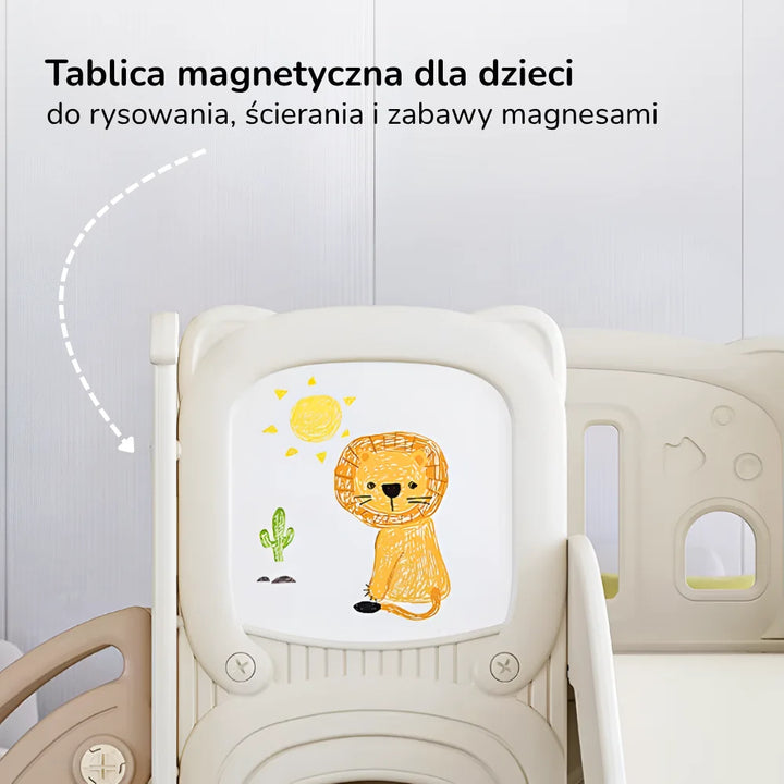 Plac zabaw dla dzieci 4w1 Lumpurini Bartolomea – zjeżdżalnia, huśtawka, tablica i tunel-domek