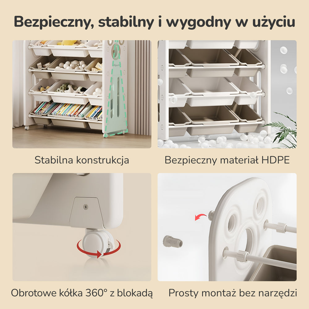 Regał na zabawki na kółkach Lumpurini Similiano – mobilny organizer z 12 pojemnikami, HDPE