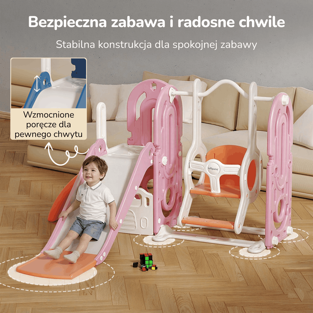 PLAC ZABAW DOMOWY DLA DZIECI 5W1 HUSTAWKA, ZJEŻDŻALNIA, KOSZ, WSPINACZKA