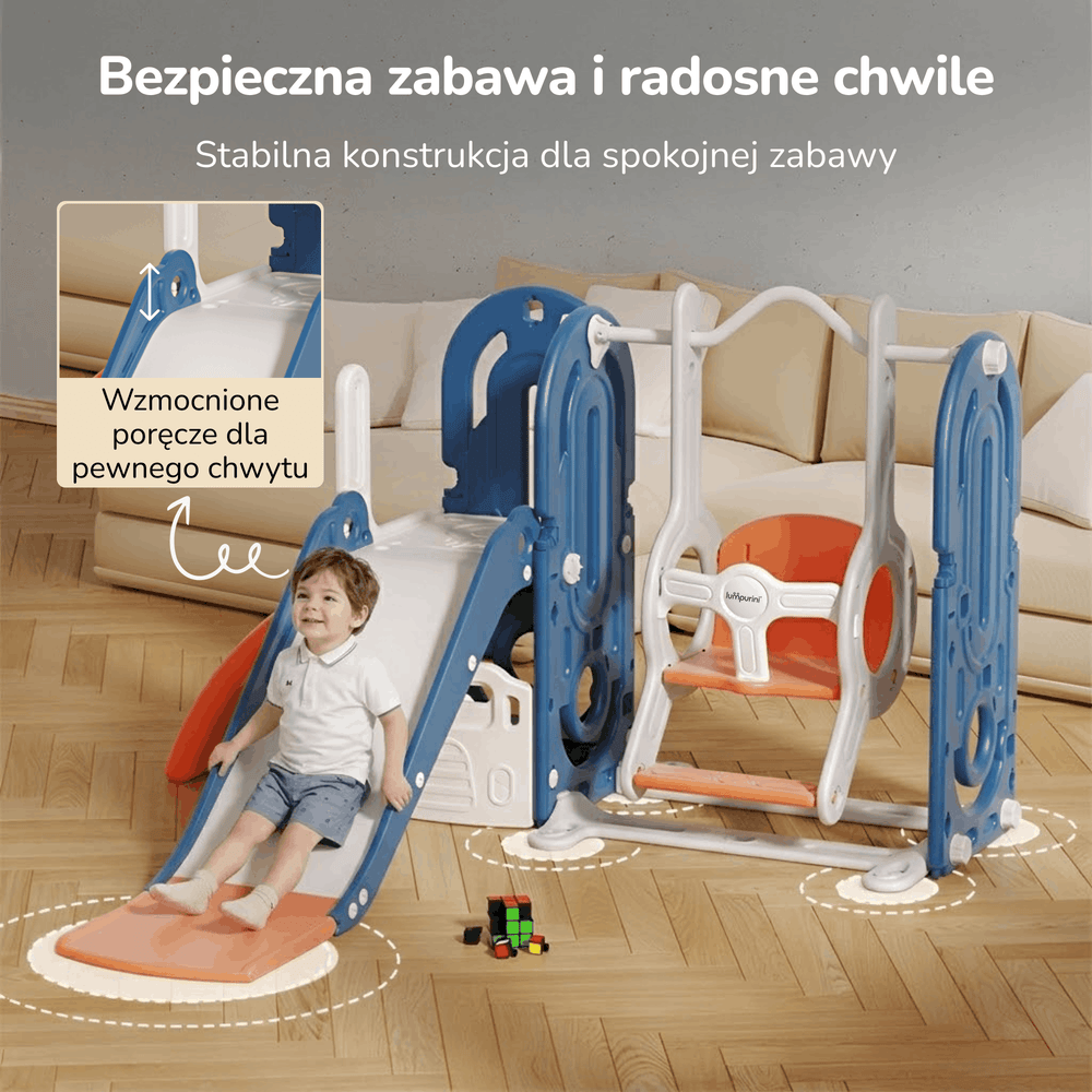 PLAC ZABAW DOMOWY DLA DZIECI 5W1 HUSTAWKA, ZJEŻDŻALNIA, KOSZ, WSPINACZKA