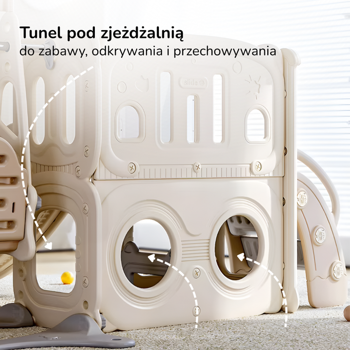 PLAC ZABAW DOMOWY OGRODOWY DLA DZIECI 4W1 HUSTAWKA ZJEŻDŻALNIA TUNEL DOMEK