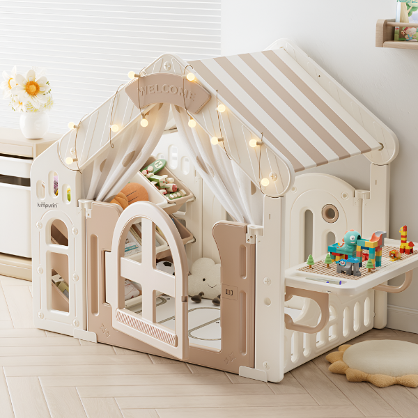 KIDS' PLAYHOUSE & ACTIVITY CENTER: INDOOR/OUTDOOR WITH STORAGE, TABLE, AND CANOPY