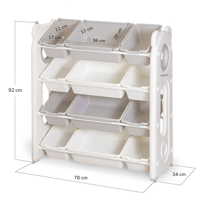 CHILDREN'S STORAGE RACK WITH PLASTIC BINS – LARGE TOY ORGANIZER – KIDS FURNITURE