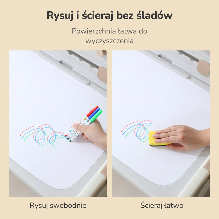 ZESTAW STOLIK I KRZESŁO DLA DZIECI 4W1 DESKA DO MALOWANIA KLOCKÓW ORGANIZER
