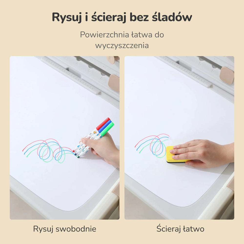 Stolik z krzesełkiem dla dzieci 4w1 Lumpurini Artemisio – biurko regulowane, sztaluga i tablica