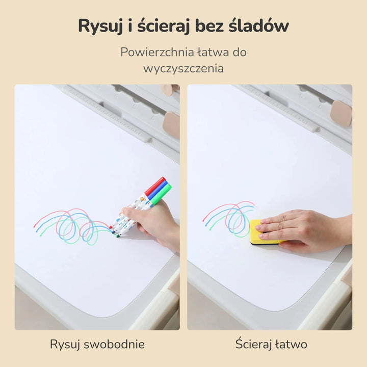 Stolik z krzesełkiem dla dzieci 4w1 Lumpurini Artemisio – biurko regulowane, sztaluga i tablica
