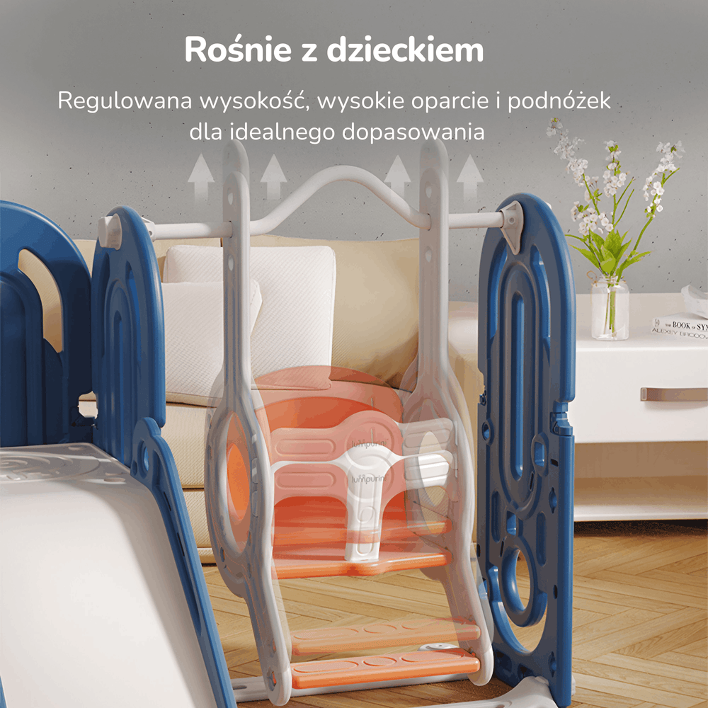 PLAC ZABAW DOMOWY DLA DZIECI 5W1 HUSTAWKA, ZJEŻDŻALNIA, KOSZ, WSPINACZKA