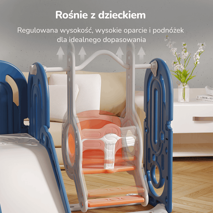 PLAC ZABAW DOMOWY DLA DZIECI 5W1 HUSTAWKA, ZJEŻDŻALNIA, KOSZ, WSPINACZKA