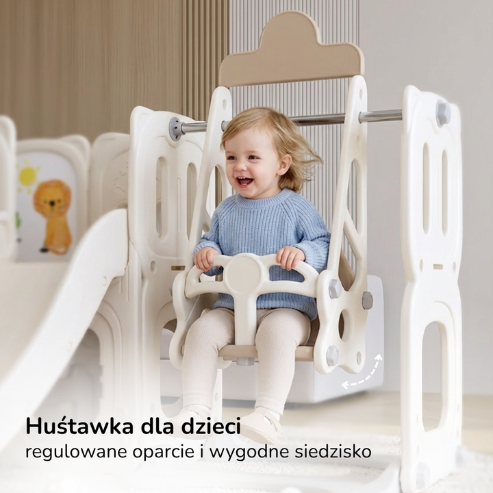 PLAC ZABAW DOMOWY OGRODOWY DLA DZIECI 4W1 HUSTAWKA ZJEŻDŻALNIA TUNEL DOMEK