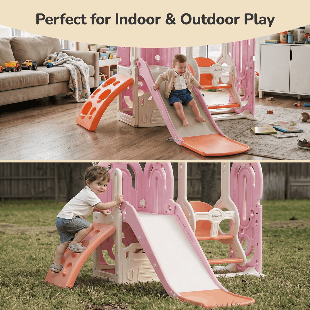 5-IN-1 HOME PLAYGROUND FOR KIDS: SWING, SLIDE, BASKETBALL, CLIMBING