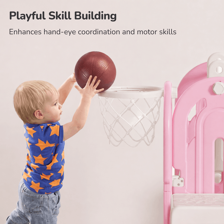 5-IN-1 HOME PLAYGROUND FOR KIDS: SWING, SLIDE, BASKETBALL, CLIMBING