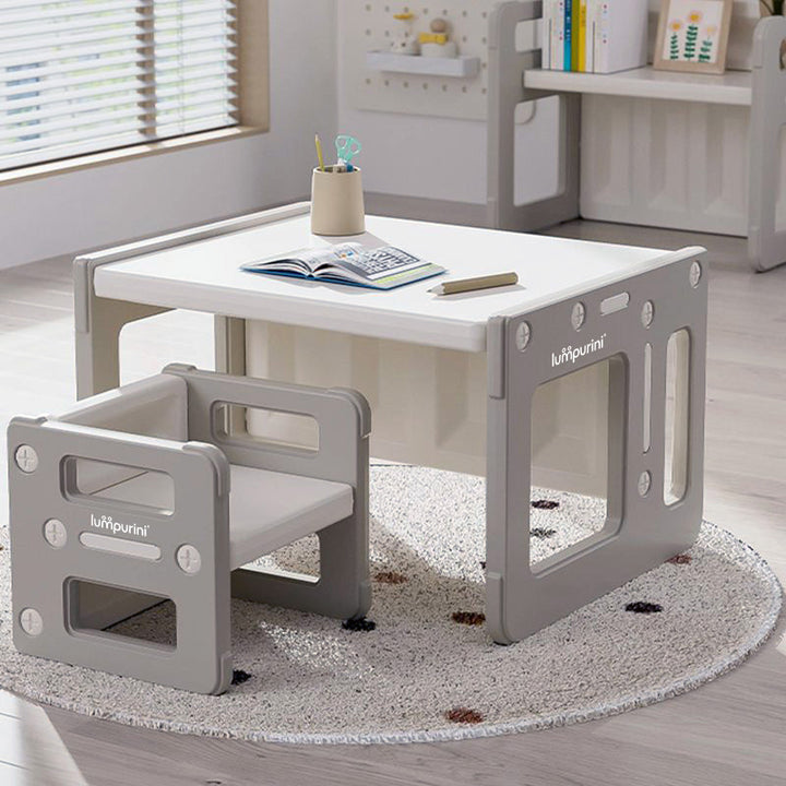 Lumpurini Dafne Uno 5-in-1 Kids Transforming Table with One Chair — Desk, Bench, Stool & Shelf (Ages 1–8)