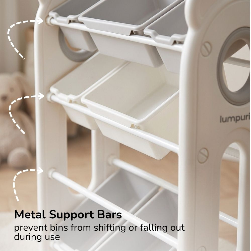 CHILDREN'S STORAGE RACK WITH PLASTIC BINS – LARGE TOY ORGANIZER – KIDS FURNITURE