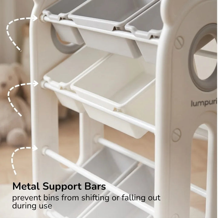 CHILDREN'S STORAGE RACK WITH PLASTIC BINS – LARGE TOY ORGANIZER – KIDS FURNITURE