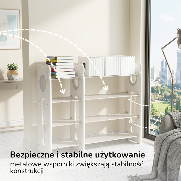Regał na zabawki i książki Lumpurini Brandano – organizer z 10 pojemnikami i 4 półkami