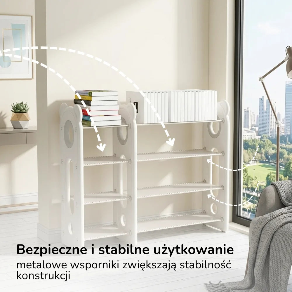 Regał na zabawki i książki Lumpurini Brandano – organizer z 10 pojemnikami i 4 półkami