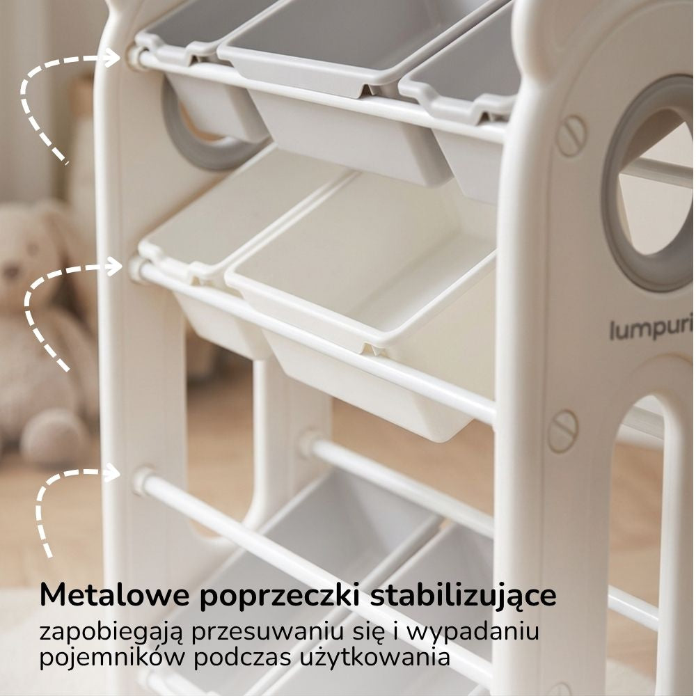 Regał na zabawki z pojemnikami Lumpurini Brando – organizer dla dzieci, 12 pojemników, HDPE