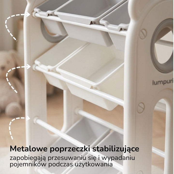 Regał na zabawki z pojemnikami Lumpurini Brando – organizer dla dzieci, 12 pojemników, HDPE