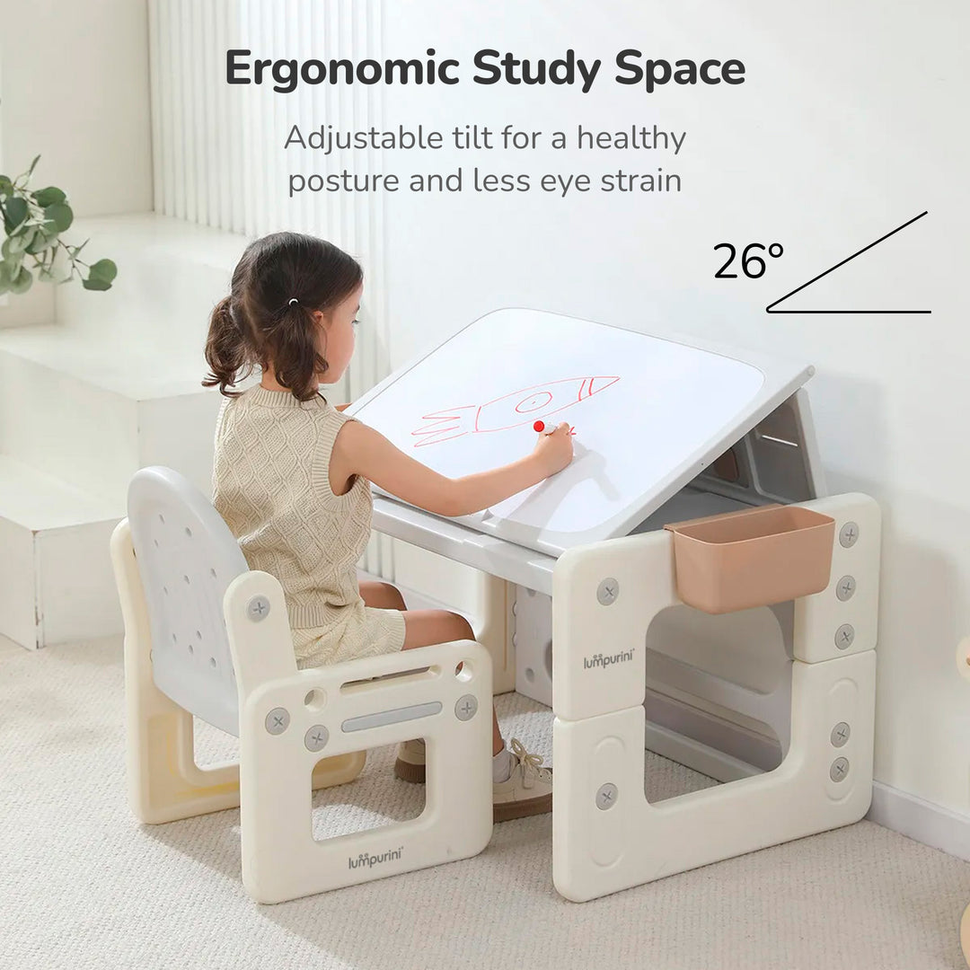 4-IN-1 KIDS' TABLE & CHAIR SET: CONVERTIBLE DESK, ART EASEL, AND BUILDING BLOCK BOARD
