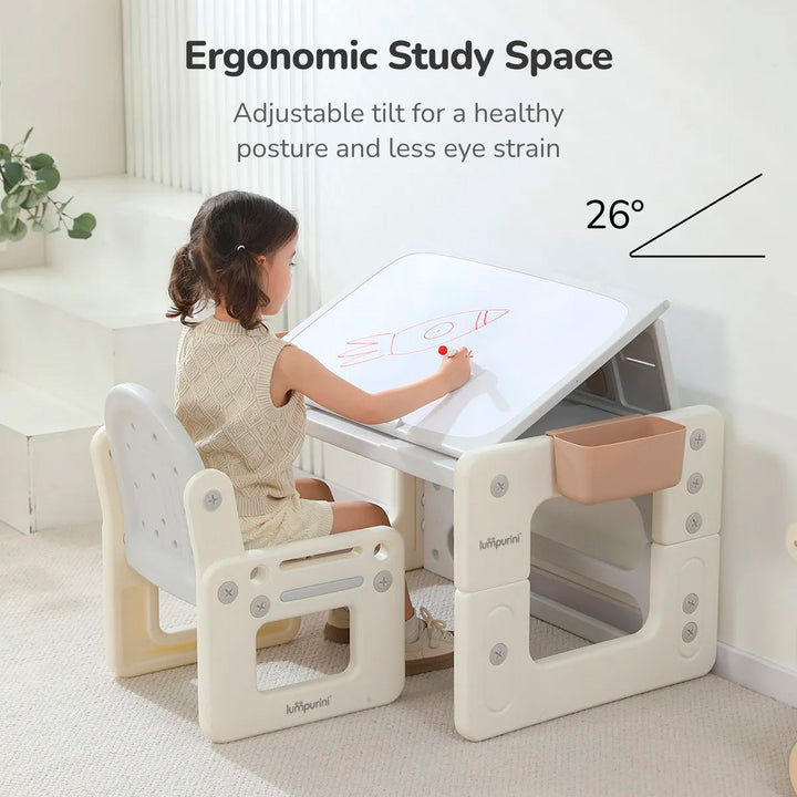 4-IN-1 KIDS' TABLE & CHAIR SET: CONVERTIBLE DESK, ART EASEL, AND BUILDING BLOCK BOARD