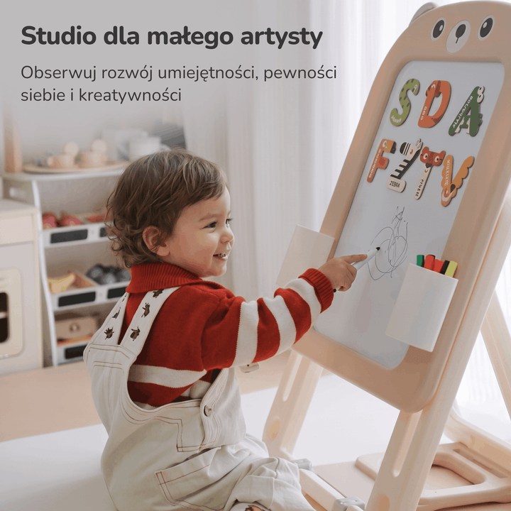 TABLICA EDUKACYJNA DLA NAUKI DZIECI 2W1 SZTALUGA MAGNETYCZNA + AKCESORIA