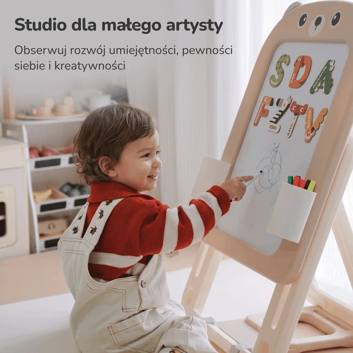 Tablica magnetyczna i sztaluga dla dzieci 2w1 Lumpurini Bruno – regulowana, suchościeralna