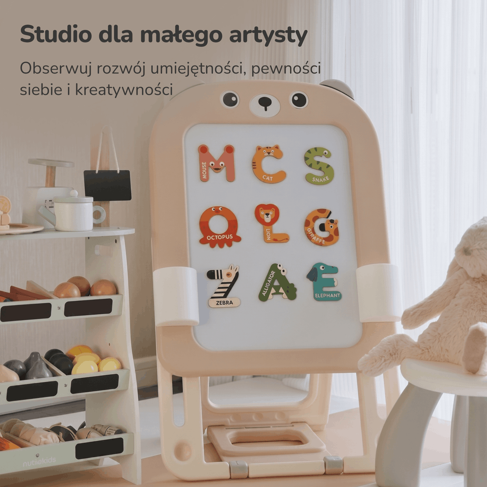 TABLICA EDUKACYJNA DLA DZIECI DWUSTRONNA MAGNETYCZNA 3W1 MALOWANIE + KLOCKI