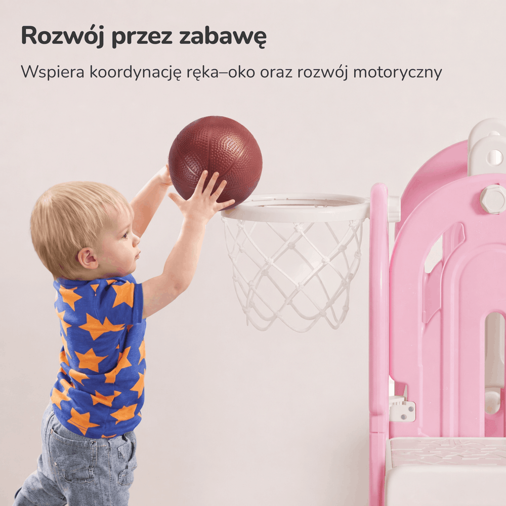 PLAC ZABAW DOMOWY DLA DZIECI 5W1 HUSTAWKA, ZJEŻDŻALNIA, KOSZ, WSPINACZKA