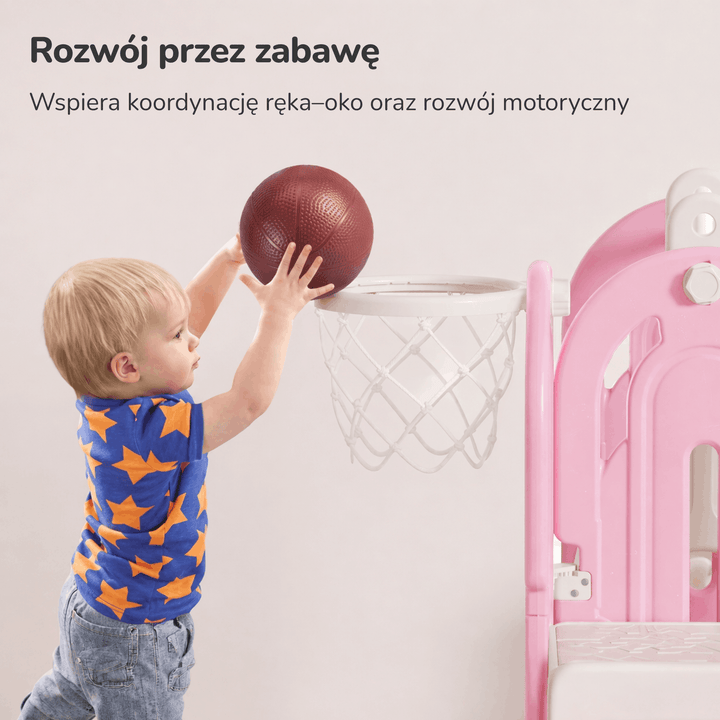 PLAC ZABAW DOMOWY DLA DZIECI 5W1 HUSTAWKA, ZJEŻDŻALNIA, KOSZ, WSPINACZKA
