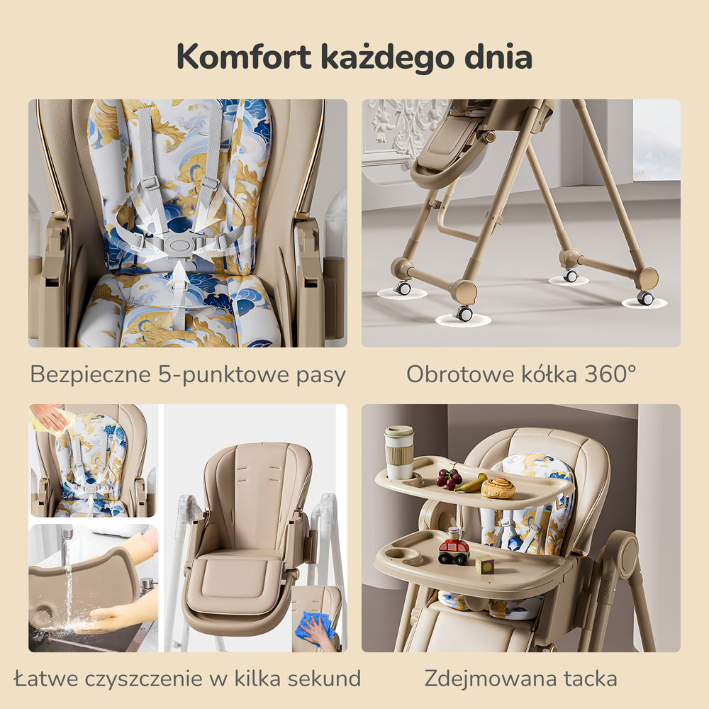 KRZESEŁKO DO KARMIENIA Z BUJACZKIEM LEŻACZKIEM REGULOWANE SKŁADANE 3W1
