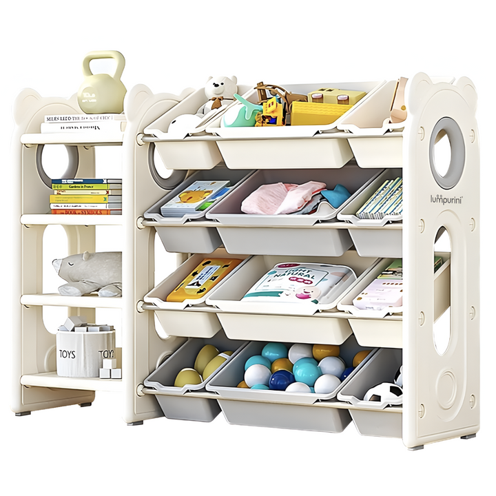CHILDREN'S STORAGE RACK WITH PLASTIC BINS – LARGE TOY ORGANIZER – KIDS FURNITURE