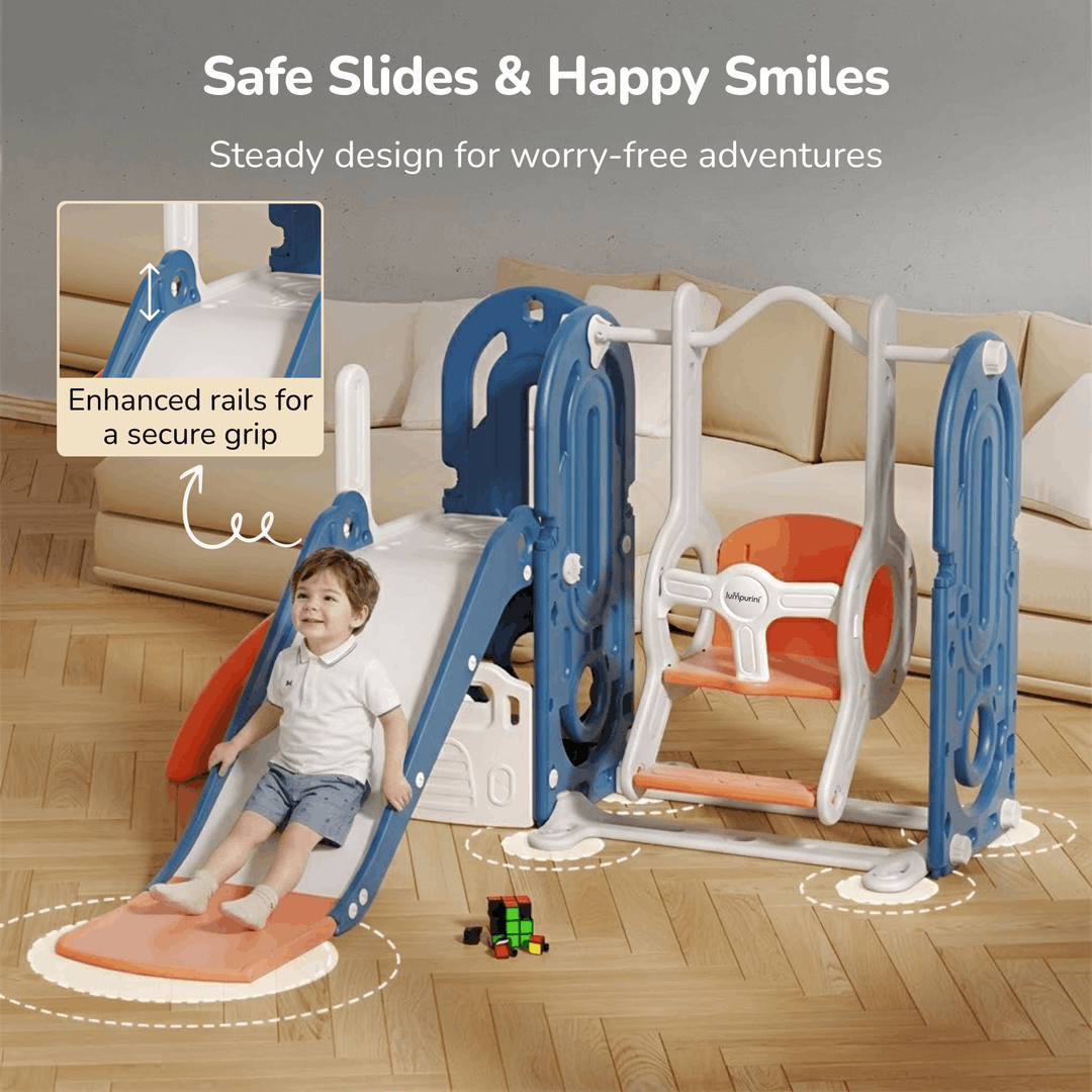 5-IN-1 HOME PLAYGROUND FOR KIDS: SWING, SLIDE, BASKETBALL, CLIMBING