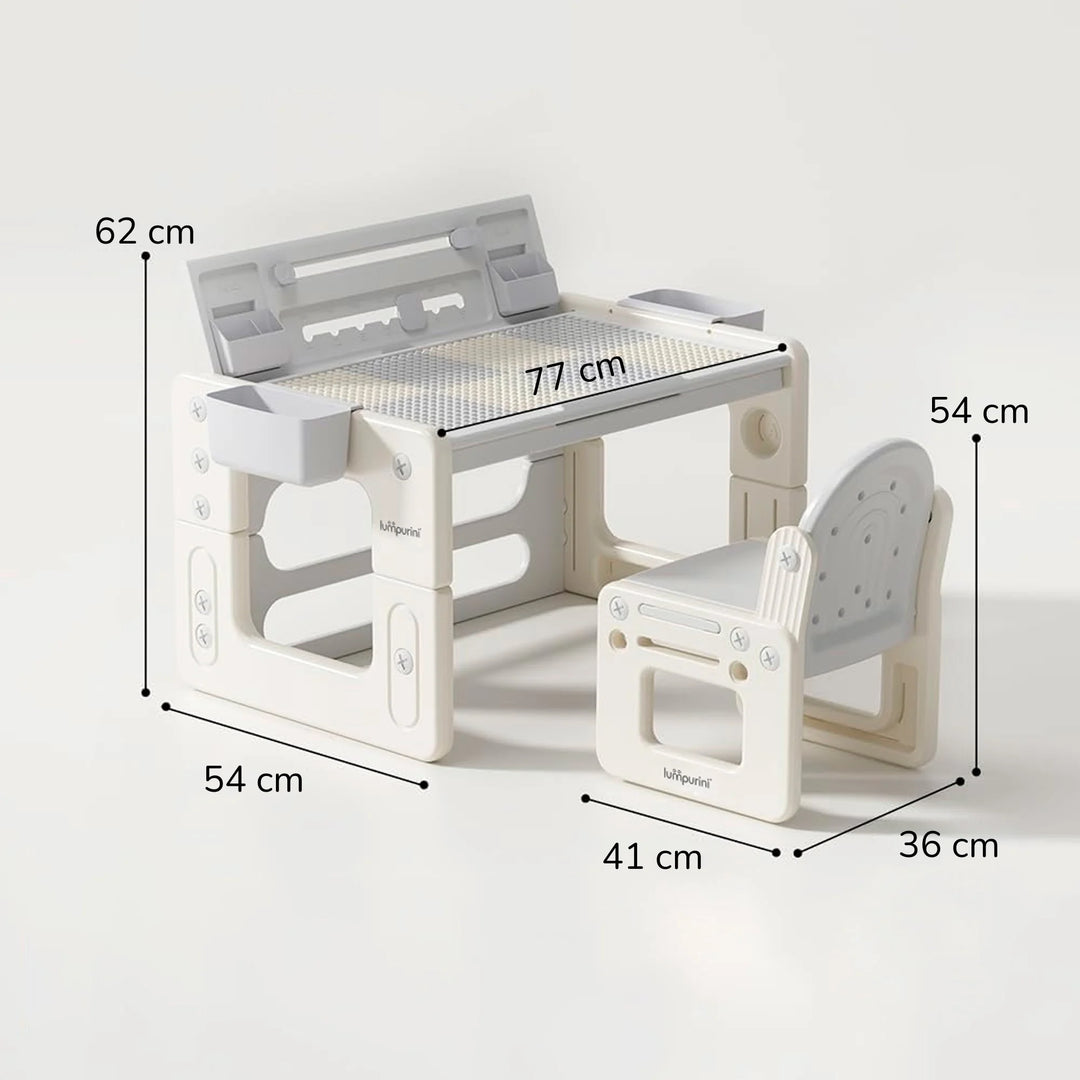 4-IN-1 KIDS' TABLE & CHAIR SET: CONVERTIBLE DESK, ART EASEL, AND BUILDING BLOCK BOARD