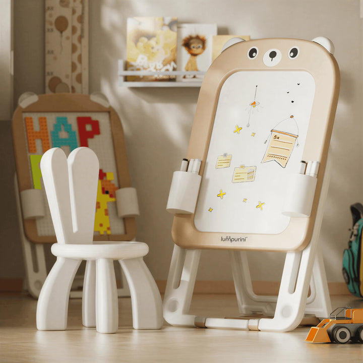 3-In-1 Double-Sided Magnetic Educational Board – Drawing + Building Blocks + Chair