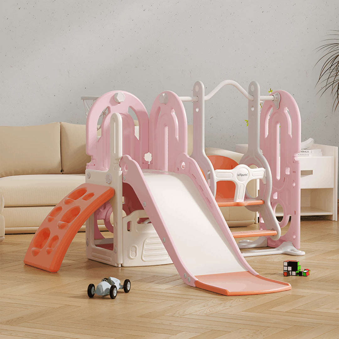 5-IN-1 HOME PLAYGROUND FOR KIDS: SWING, SLIDE, BASKETBALL, CLIMBING