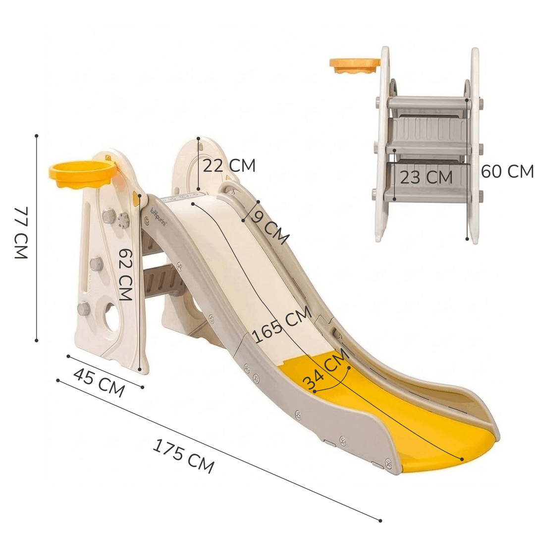 KIDS' SLIDE WITH BASKETBALL HOOP: STURDY, LONG, FOLDABLE PLAY SET