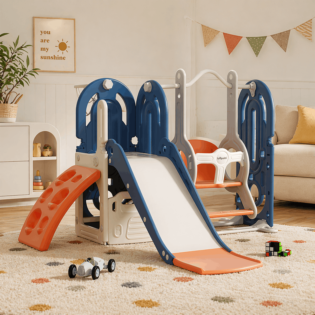 5-IN-1 HOME PLAYGROUND FOR KIDS: SWING, SLIDE, BASKETBALL, CLIMBING